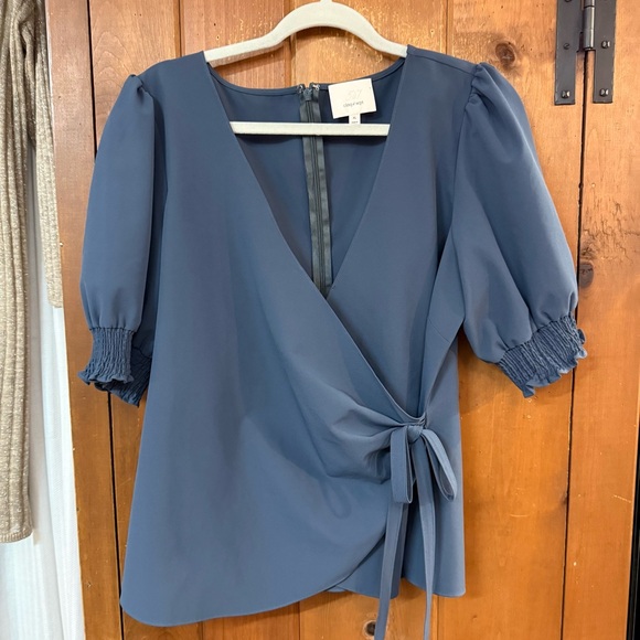 cinq a sept Tops - CINQ A SEPT Andra Wrap Blouse in Blue XL